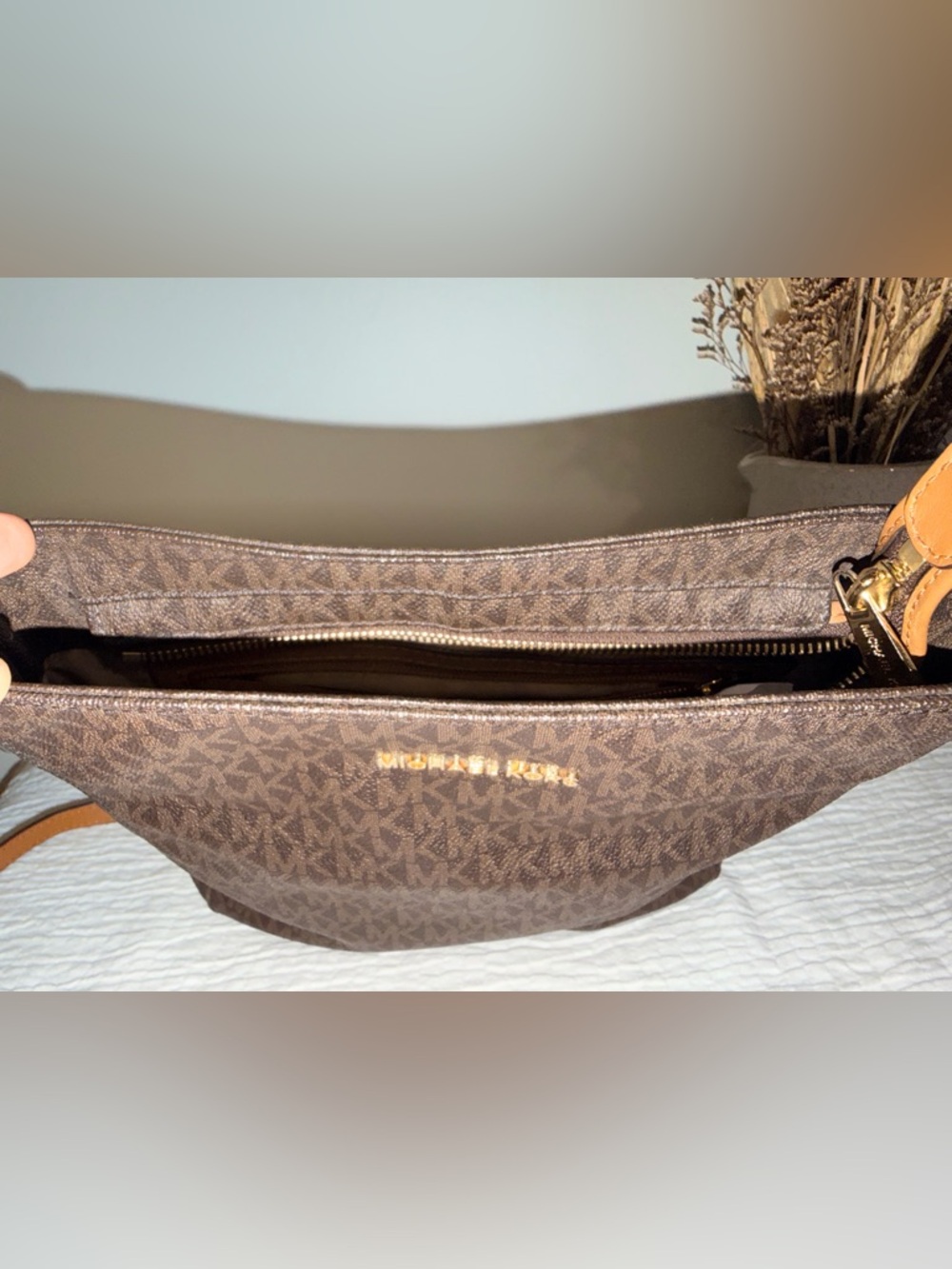 Michael Kors Dark Brown Signature Crossbody Bag with Tan Strap - Picture 13 of 15